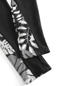 Swim Mulvari Women's Summer Beach Plant Printed High Neck Zipper Top With Ruffle Hem Long Sleeve And Pants Vacation Burkini Swimwear Set Arabic Clothing