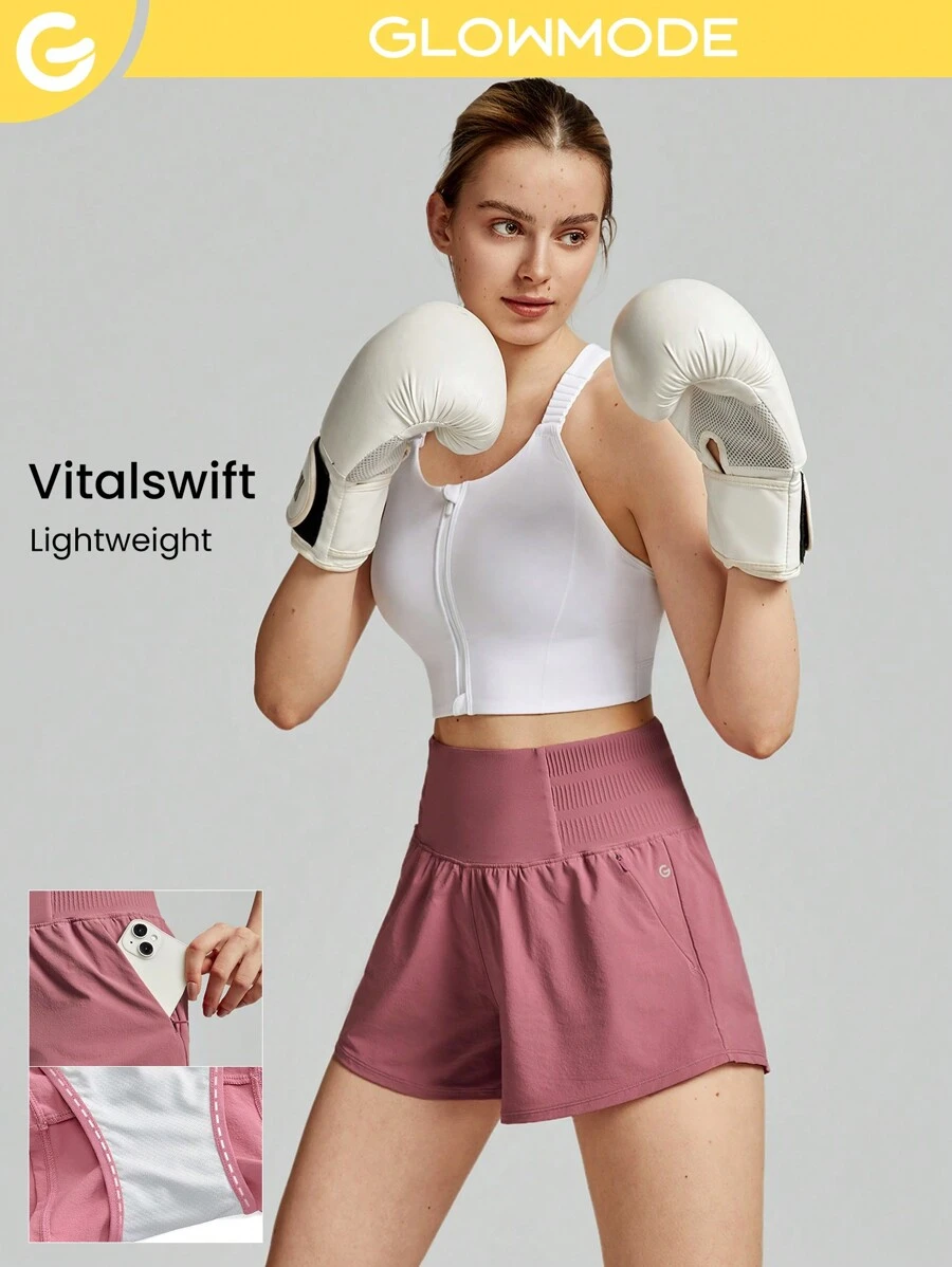GLOWMODE VitalSwift 快干塑形高腰收腹超高短褲，內置口袋，除臭，適用於日常休閒、健身、夏季運動等 - 乾枯玫瑰色 - 查看 1