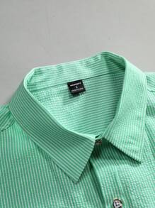Manfinity Homme Men's Striped Short Sleeve Casual Shirt For Summer Daily Commute - Green - View 8
