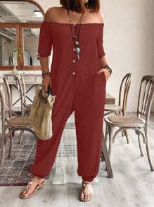 EMERY ROSE Plus off-shoulder jumpsuit met knopen aan de voorkant