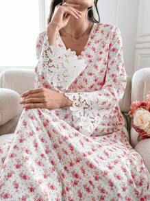 Yasmyna Đầm hoa nhỏ cổ chữ V buộc nơ giả - Hồng - Xem 5