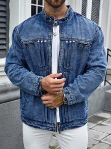 Manfinity Homme Men Plus Zip Up Denim Jacket For Spring & Autumn - Blue - View 5