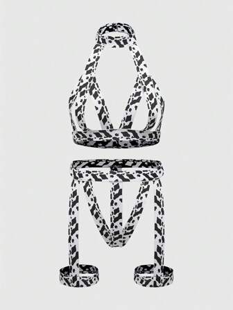 J-Fashion Ladies' Lovely Cow Pattern Elastic Strap Sexy Underwear 2pcs/Set