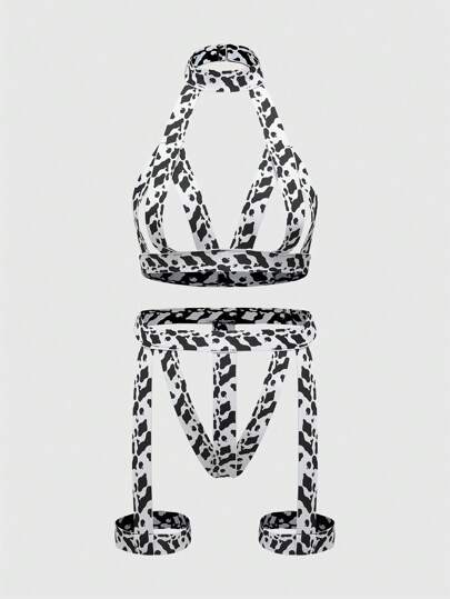 J-Fashion Ladies' Lovely Cow Pattern Elastic Strap Sexy Underwear 2pcs/Set