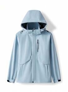 女士春秋戶外軟殼夾克，薄款防水透氣徒步旅行防風運動外套 - 藍色 - 查看 9