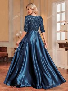 Vrouwen V-hals Lange Sequin Formele Jurk (Zware Decoratie) Elegante Lange Mouw Prom Avond Bruiloft Gast Jurk, Voor Afstuderen, Diner Feest Jurk