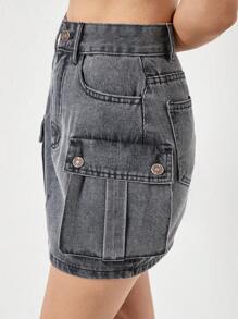 SHEIN Cottnline HIGH  WAIST MINI SKIRT CARGO POCKETS - Grey - View 8