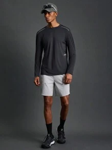 Manfinity Sport Corelite 男友风格男士长袖休闲运动 T 恤，带字母印花，适合所有季节