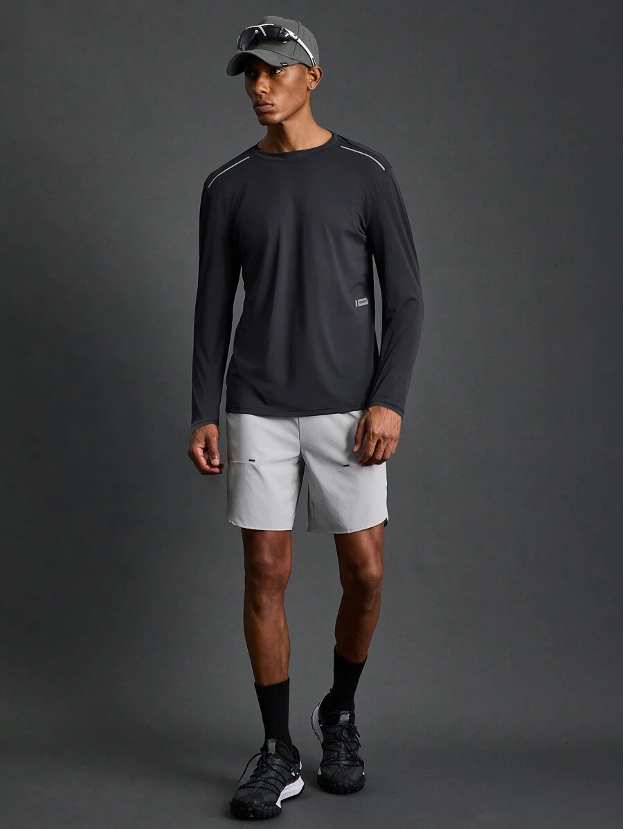 Manfinity Sport Corelite 男友风格男士长袖休闲运动 T 恤，带字母印花，适合所有季节