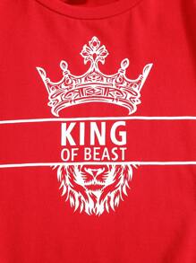 SHEIN Tween Boys' Summer Crown And Letter Printed Short Sleeve Casual T-Shirt