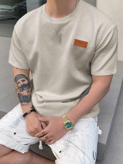 DAZY 男士夏季字母印花圓領短袖休閒T恤