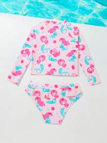 Young Girl Cartoon Printed Tankini Set Summer Beach - Pink - View 2