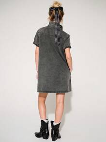 WESTFADE Premium Non-Stretch Cotton Denim Mini Shirt Dress - Grey - View 5