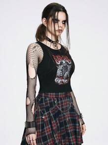 ROMWE Grunge Punk 暗黑庞克突變頭骨對比色印花修身多功能女士背心