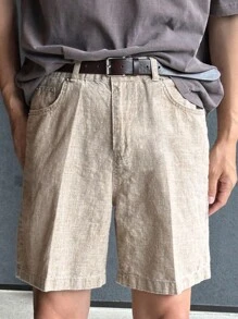 DAZY Men's Summer Loose-Fit Solid Color Linen Shorts With Pockets - Khaki - View 6