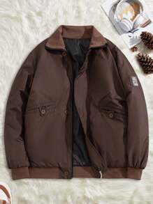 SHEIN Cottnline Men's Short Cargo Style Solid Jacket In Slim Fit - Brown - View 5