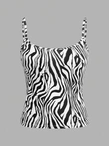 SHEIN EZwear 4 件套豹纹和斑马纹简约无袖吊带背心，女士，夏季 - 彩色 - 查看 6