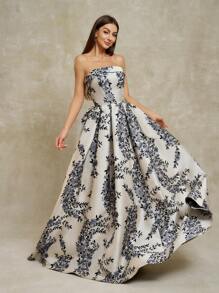 Anymoon 女士抹胸花卉提花晚礼服优雅正式舞会婚礼宾客礼服，适合毕业典礼、晚宴派对礼服