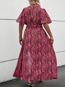 Breezaya 夏季蝴蝶袖分叉連衣裙，無腰帶，全印花設計