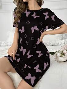 Vestido de pijama para verano con estampado de mariposa - Multicolor - Ver 3