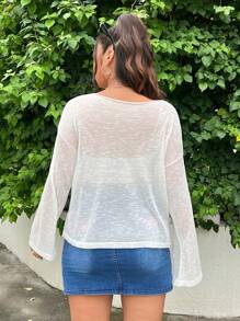 SHEIN EZwear Plus Size Women's Early Autumn Comfortable Bamboo Knit Sheer Breathable Sweater