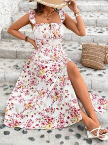 SHEIN VCAY Plus Size Vacation Split-Front Sleeveless Cami Dress