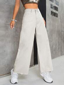 SHEIN EZwear Pantalones de mezclilla casuales para mujer de pierna ancha y corte holgado con bolsillos