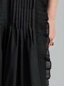Ontre Rochie neagră cu decolteu în V din dantelă lungă pentru femei, îmbrăcăminte de toamnă - Negru - Vizualizare 8