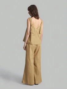 Ontre 2 Chiếc Phụ Nữ Mùa Hè Chắc Chắn Dáng Rộng Kết Hợp Bộ Công Sở Phù Hợp Với Quần Áo Công Sở Cotton - Màu Khaki - Xem 2