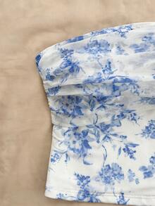 Soleia Blau-Weiß bedrucktes Urlaubs-Bandeau-Top für Damen mit Schlitz - Blau-Weiß - Übersicht 3