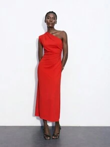 Maija Vestido largo ajustado y asimétrico para mujeres, adecuado para el Día de la Independencia en julio, la temporada de graduación, citas románticas, fiestas, bailes de graduación, primavera/verano, principios de otoño - Rojo - Ver 6