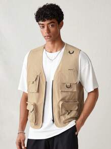 Manfinity RebelGame Men Flap Pocket   Khaki  Vest Jacket Pencil Case  Pouch - Khaki - View 4