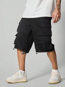 Manfinity Streetrush Pantalones cortos informales de trabajo con bolsillos y unicolor para hombre