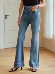 MOTF PREMIUM PATCH POCKET FLARE LEG JEANS - Light Wash - View 7