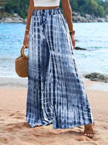 SHEIN VCAY Vacation High-Waisted Knit Tie-Dye Wide Leg Women's Pants