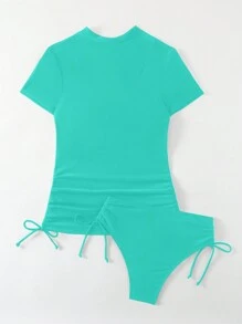 SHEIN Swim Women's Solid Color Tankini Set For Summer Beach Wear