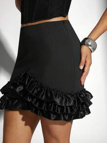 Hauture 高腰荷葉邊修身裙 - 黑色 - 查看 3