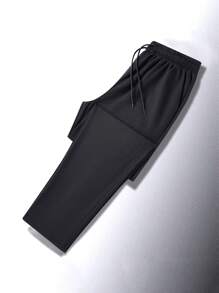Pantalones deportivos de hombre rectos, ligeros y transpirables, con material de seda de hielo de secado rápido, pantalones largos casuales y holgados, para otoño - Negro - Ver 1