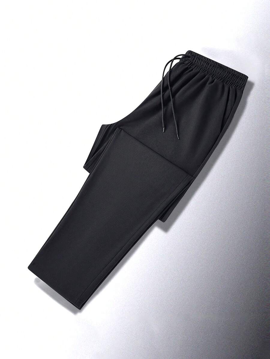 Pantalones deportivos de hombre rectos, ligeros y transpirables, con material de seda de hielo de secado rápido, pantalones largos casuales y holgados, para otoño - Negro - Ver 1