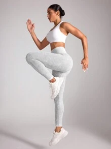 Easithlete Women's High Waist Tie-Dyed Daily Workout Leggings Yoga Pants - Light Grey - View 7