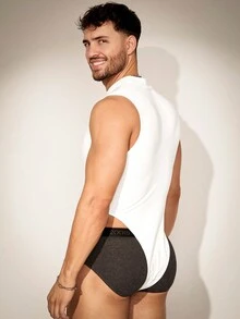 FeverCity Men's Summer Mesh Panel Solid Color See-Through Sleeveless Bodysuit - White - View 2