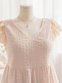 Soleia Casual Resort Beige Backless Knotted Small Cap Sleeves Plus Size Top - Apricot - View 4