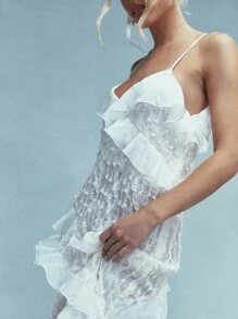 MISSGUIDED Boho Sheer Lace Ruffle Detail Cami Maxi Dress - Beige - View 3