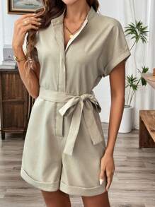Chiquease Jumpsuit một bên tay áo kiểu dáng đẹp, túi lớn, thời trang và thanh lịch, màu trơn - Màu Khaki - Xem 3
