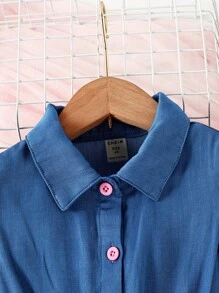 SHEIN Young Girl Ombre Ruffle Trim Mesh Hem Shirt Dress Summer Holiday - Multicolor - View 5