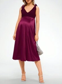 MaterniChic Maternity Elegant Commuter Bodycon Dress With Bow Knot Shoulder Straps - Purple - View 3