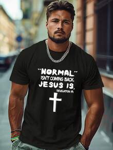 男士加大尺碼口號與十字印花T恤