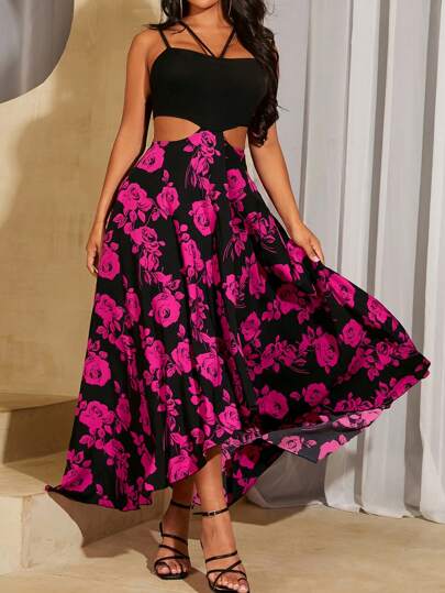 SHEIN SXY Tuta estiva casual semplice stampata floreale BOHO da donna per l'uso quotidiano, estate vacanze al mare
