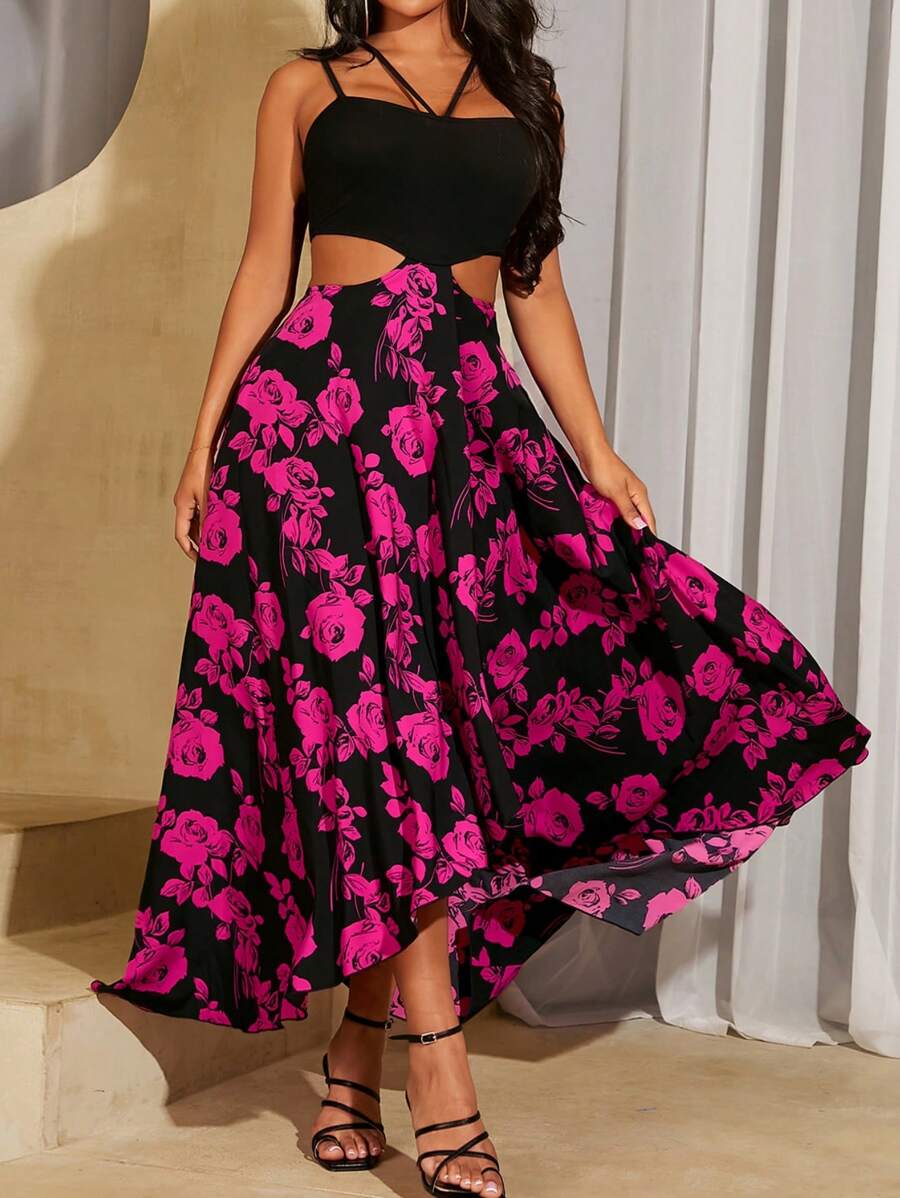 SHEIN SXY Summer Vacation Holiday Beach BOHO Women's Floral Printed Simple Casual Jumpsuit For Daily Wear, Summer - Multicolor - View 1