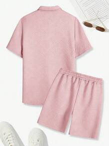 Manfinity RSRT Men's Summer Solid Color Pocket Short Sleeve Shirt And Shorts Casual Set